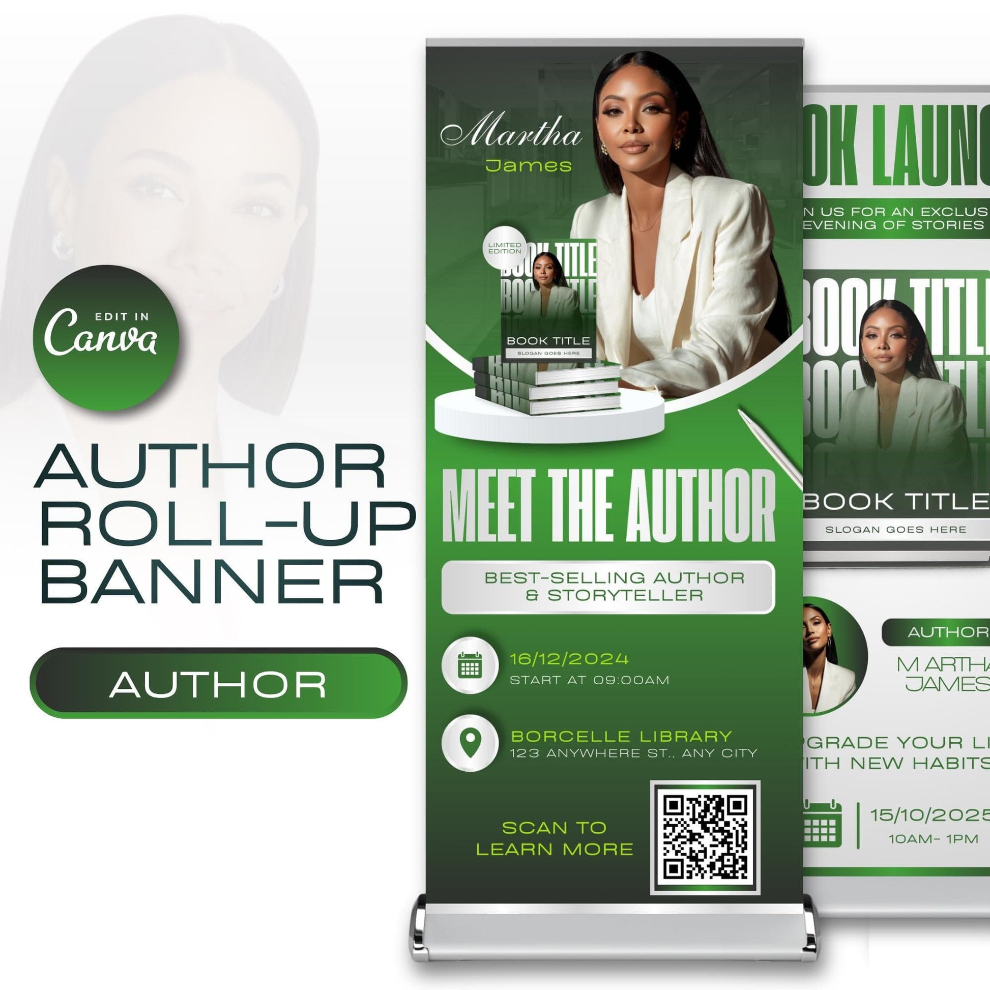Author Retractable Banners Editable, Meet The Author, Author Book Launch Retractable, Editable Rollup Banner, Business Coaching Banner