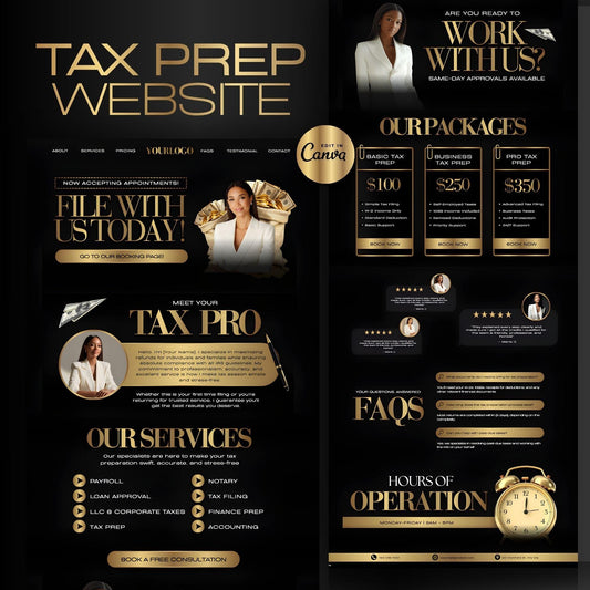 Tax Prep Website Canva Template, Modern Accountant Website Design, Tax Service & Filing Preparation Site