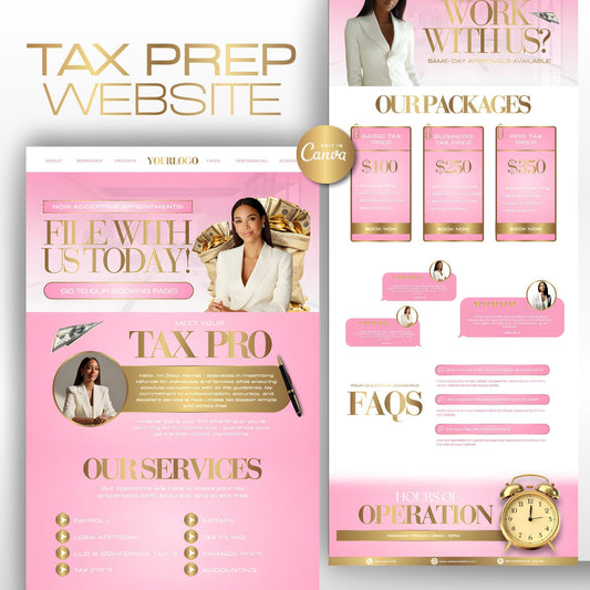 Tax Prep Website Canva Template, Modern Accountant Website Design, Tax Service & Filing Preparation Site