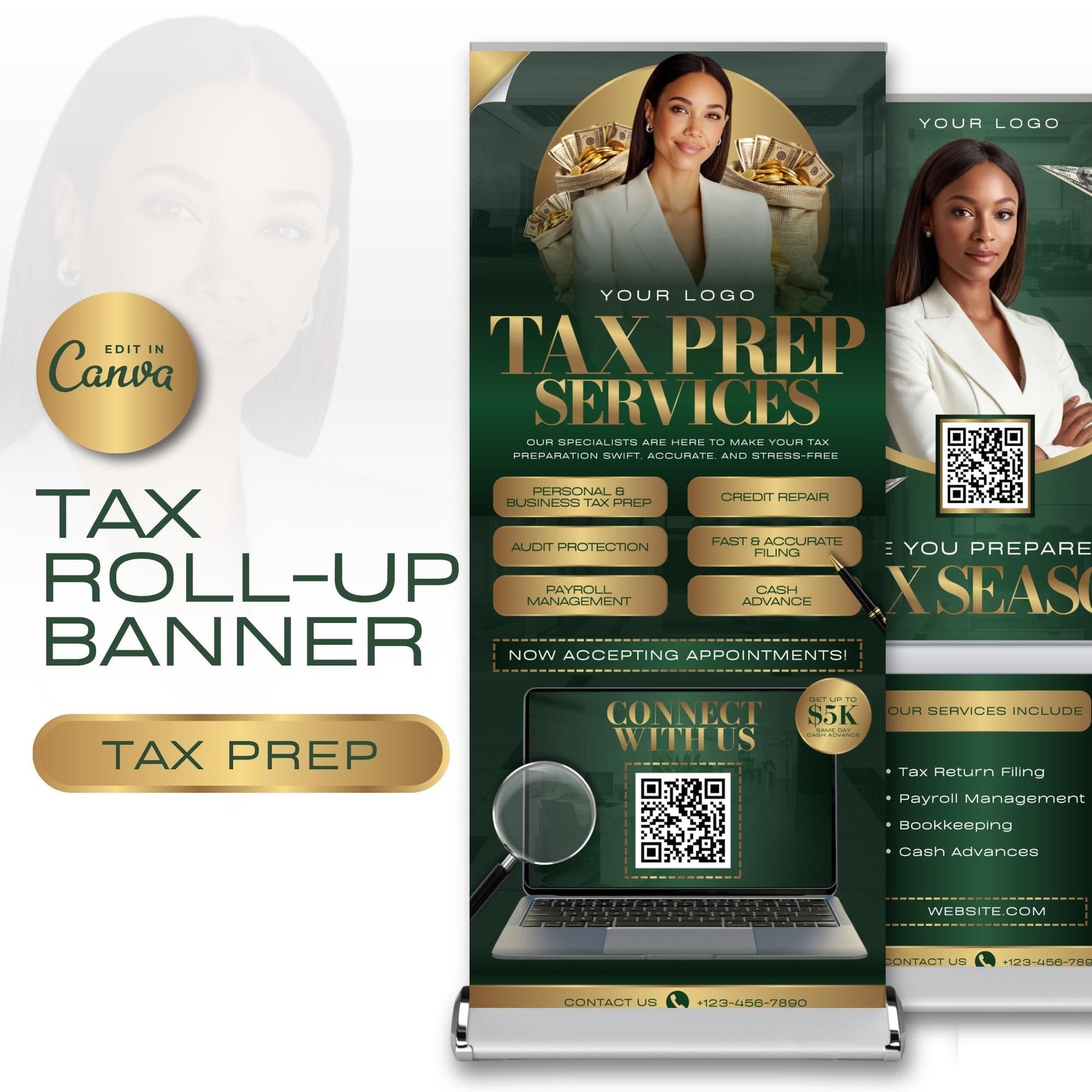 Tax Retractable Banners Editable Tax Prep Service Flyers, Tax Season Flyers, Income Tax Preparer Flyers, Accounting Services Flyers