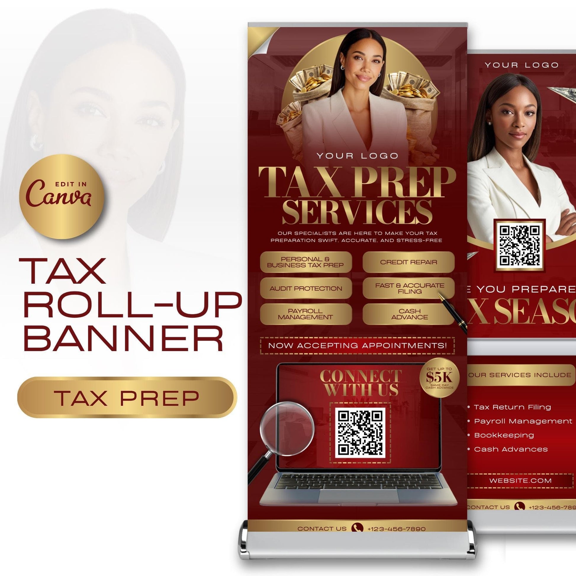 Tax Retractable Banners Editable Tax Prep Service Flyers, Tax Season Flyers, Income Tax Preparer Flyers, Accounting Services Flyers