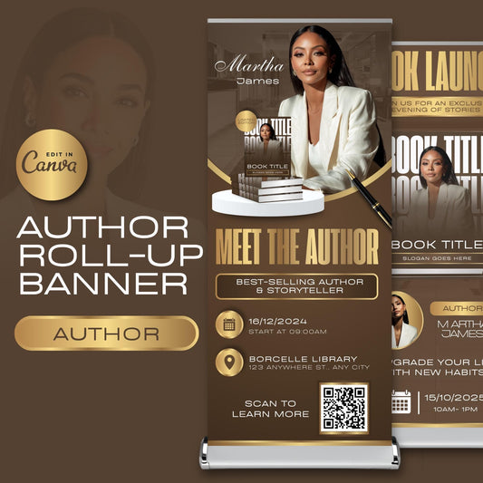 Author Book Launch Roll-Up Banner Template, Editable (Digital Download)