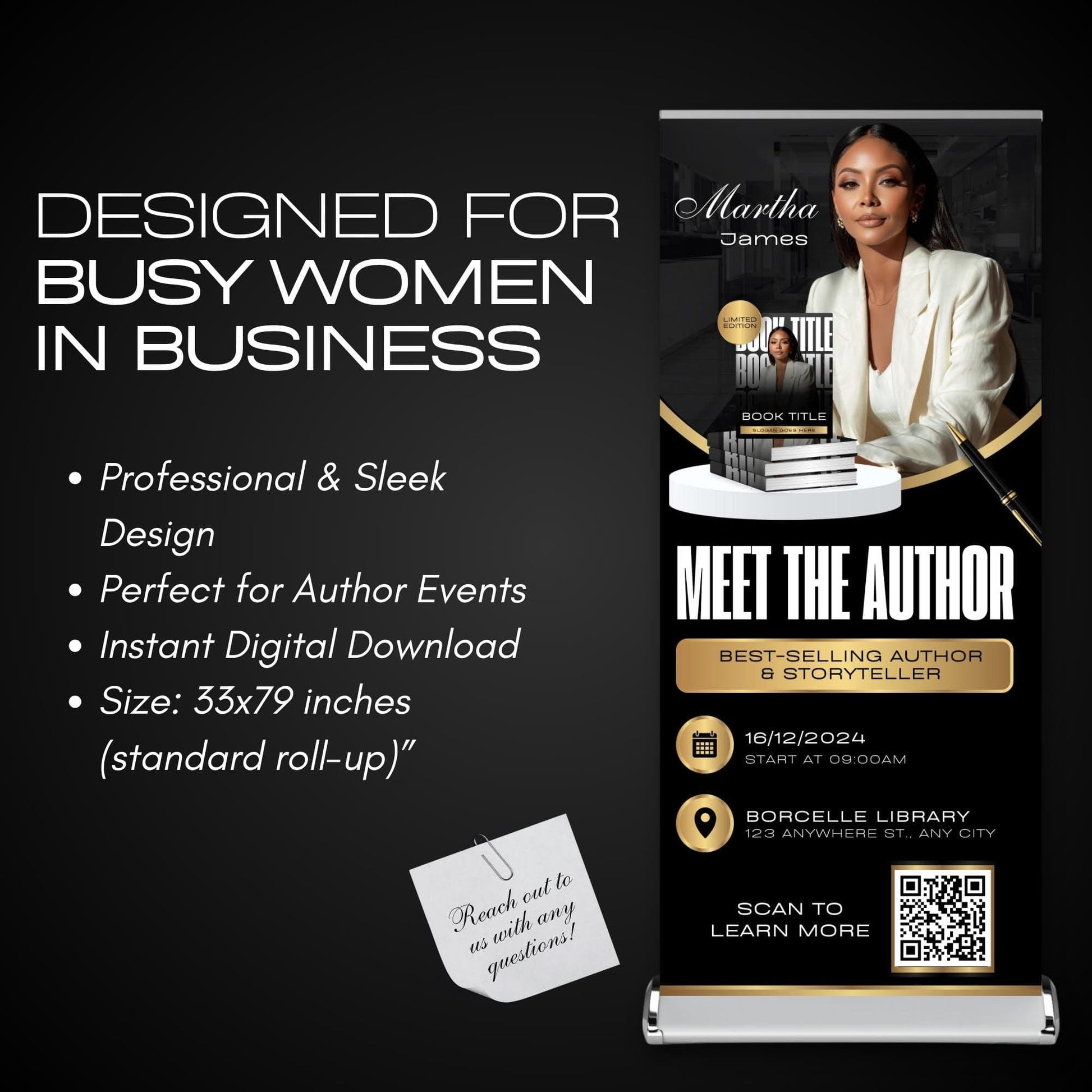 Author Retractable Banners Editable, Meet The Author, Author Book Launch Retractable, Editable Rollup Banner, Business Coaching Banner