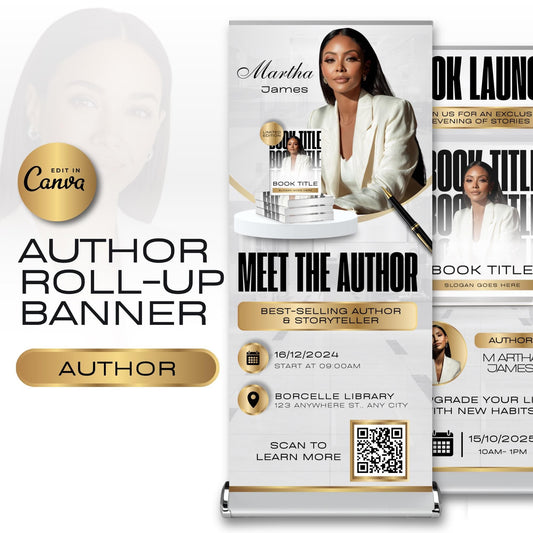 Author Book Launch Roll-Up Banner, Editable Retractable Editable Template, Rollup Banner, Business Coaching Banner
