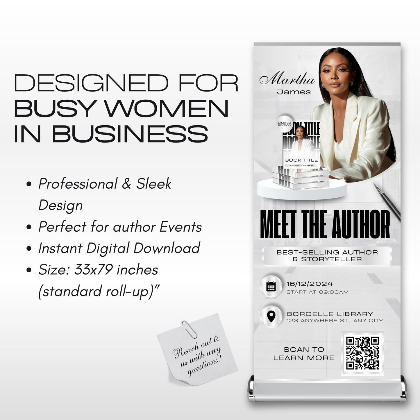 Author Retractable Banners Editable, Meet The Author, Author Book Launch Retractable, Editable Rollup Banner, Business Coaching Banner