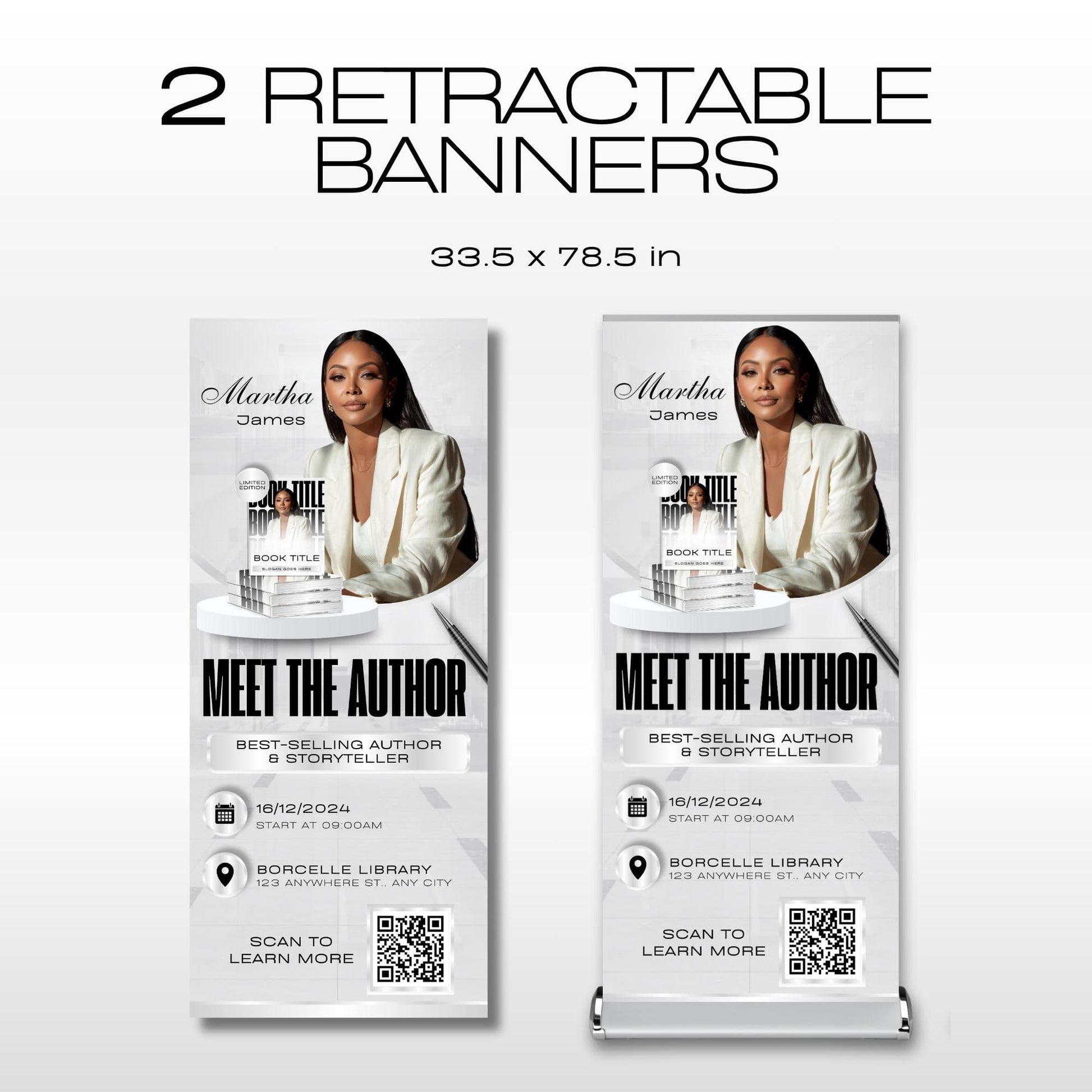 Author Retractable Banners Editable, Meet The Author, Author Book Launch Retractable, Editable Rollup Banner, Business Coaching Banner