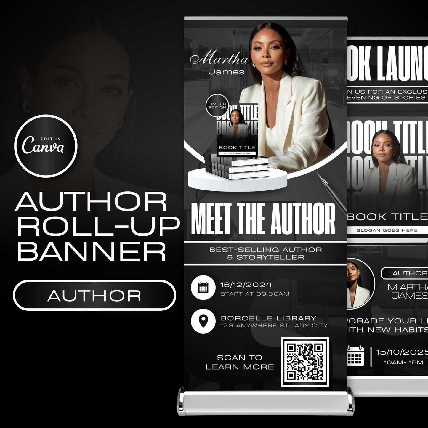 Author Retractable Banners Editable, Meet The Author, Author Book Launch Retractable, Editable Rollup Banner, Business Coaching Banner