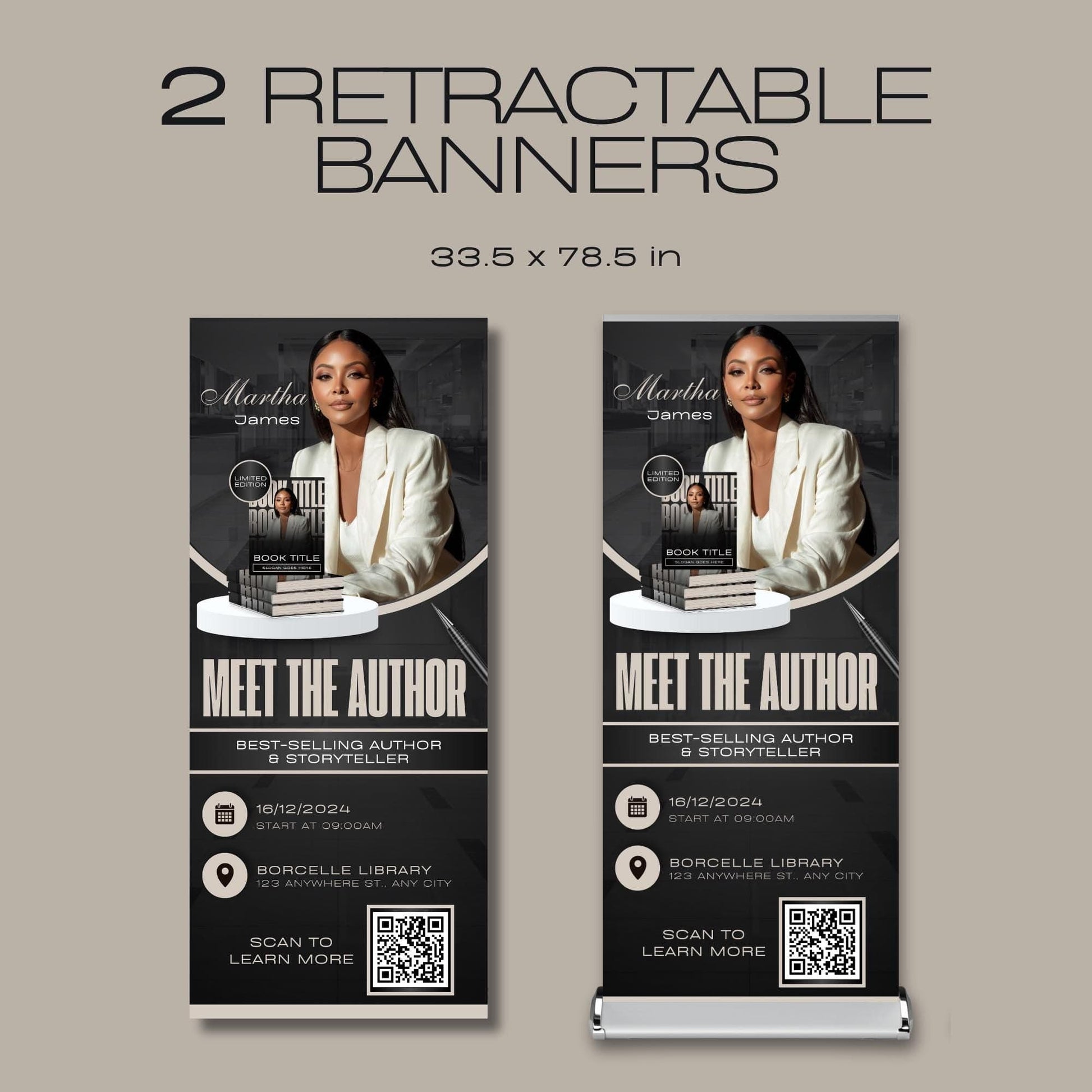 Author Retractable Banners Editable, Meet The Author, Author Book Launch Retractable, Editable Rollup Banner, Business Coaching Banner