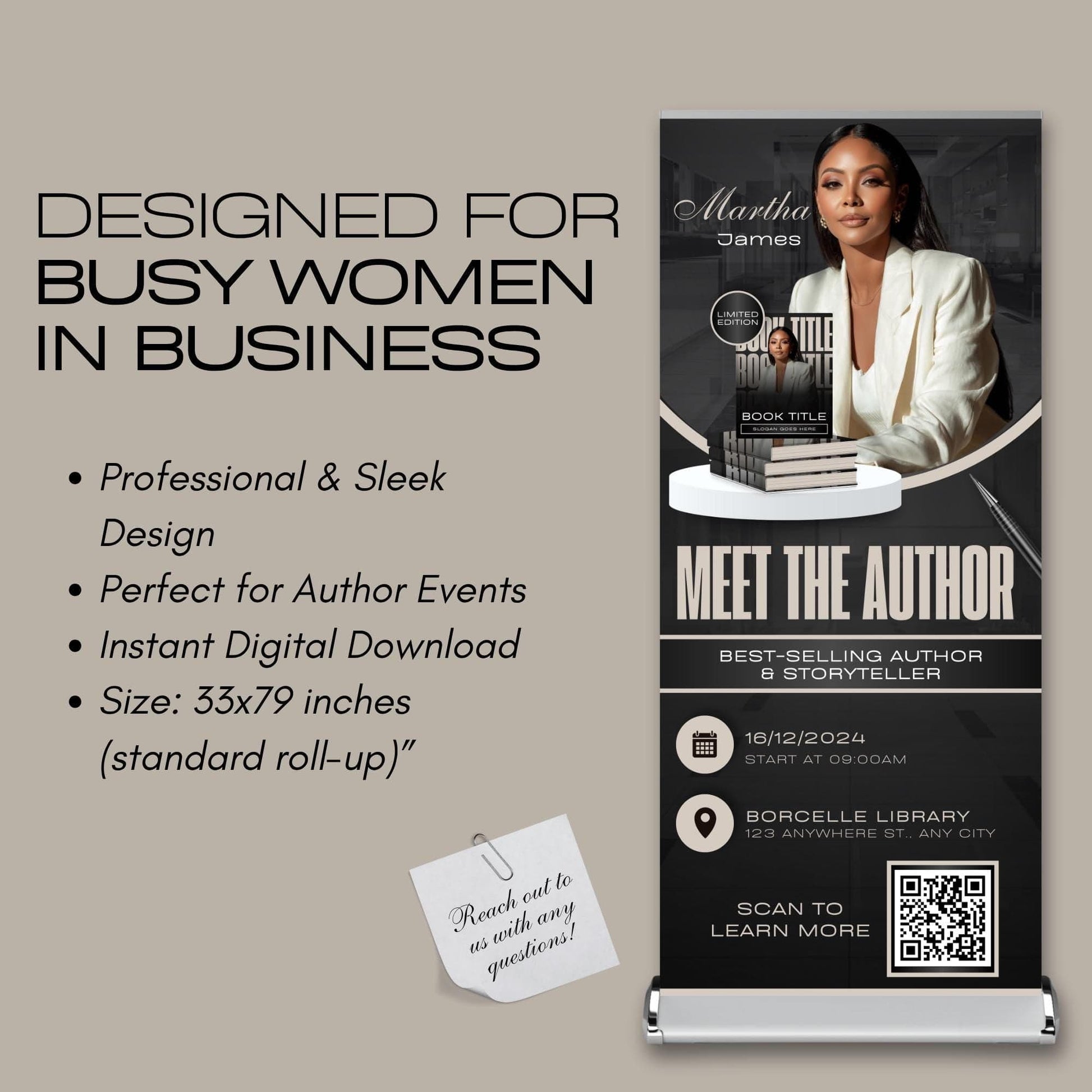 Author Retractable Banners Editable, Meet The Author, Author Book Launch Retractable, Editable Rollup Banner, Business Coaching Banner