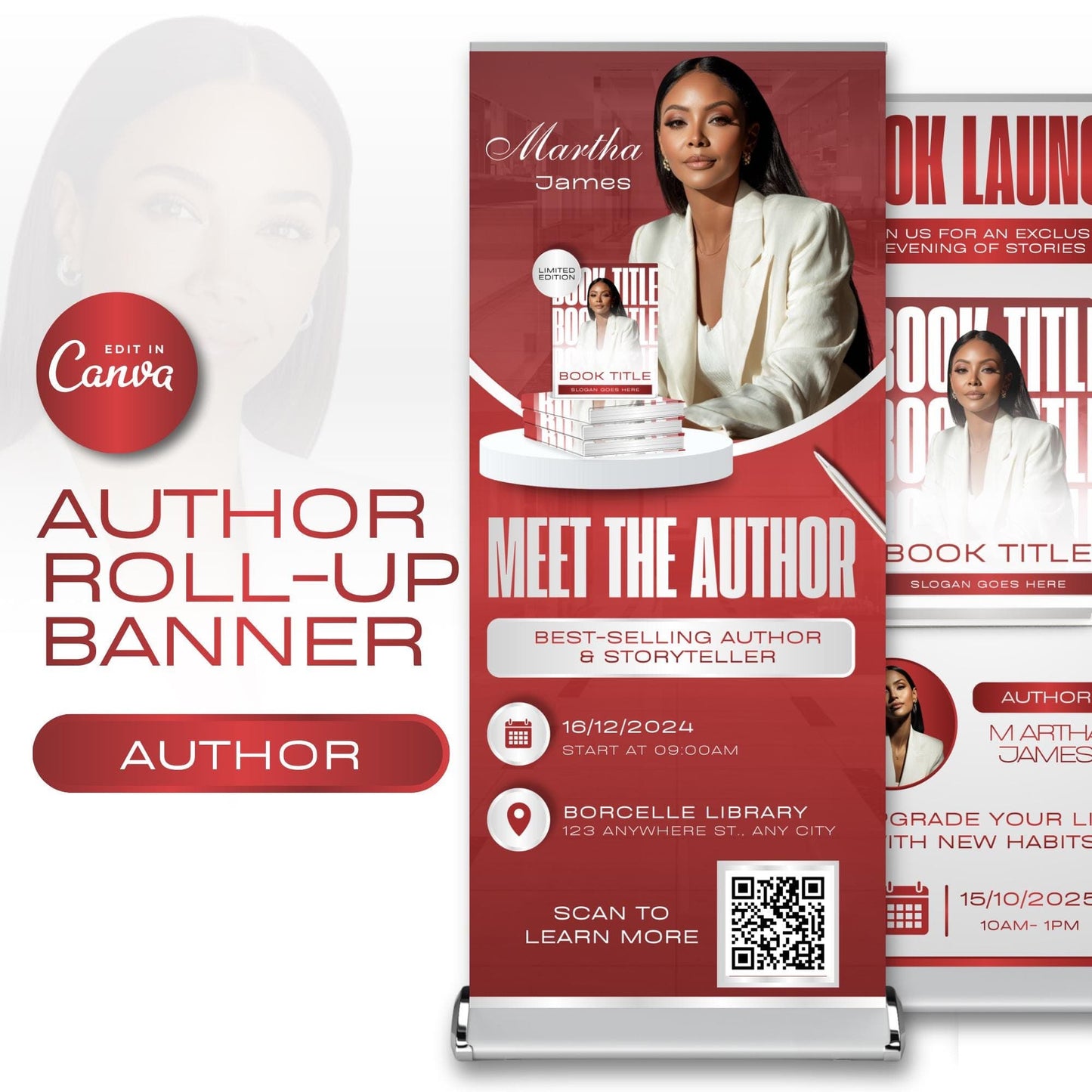 Author Retractable Banners Editable, Meet The Author, Author Book Launch Retractable, Editable Rollup Banner, Business Coaching Banner