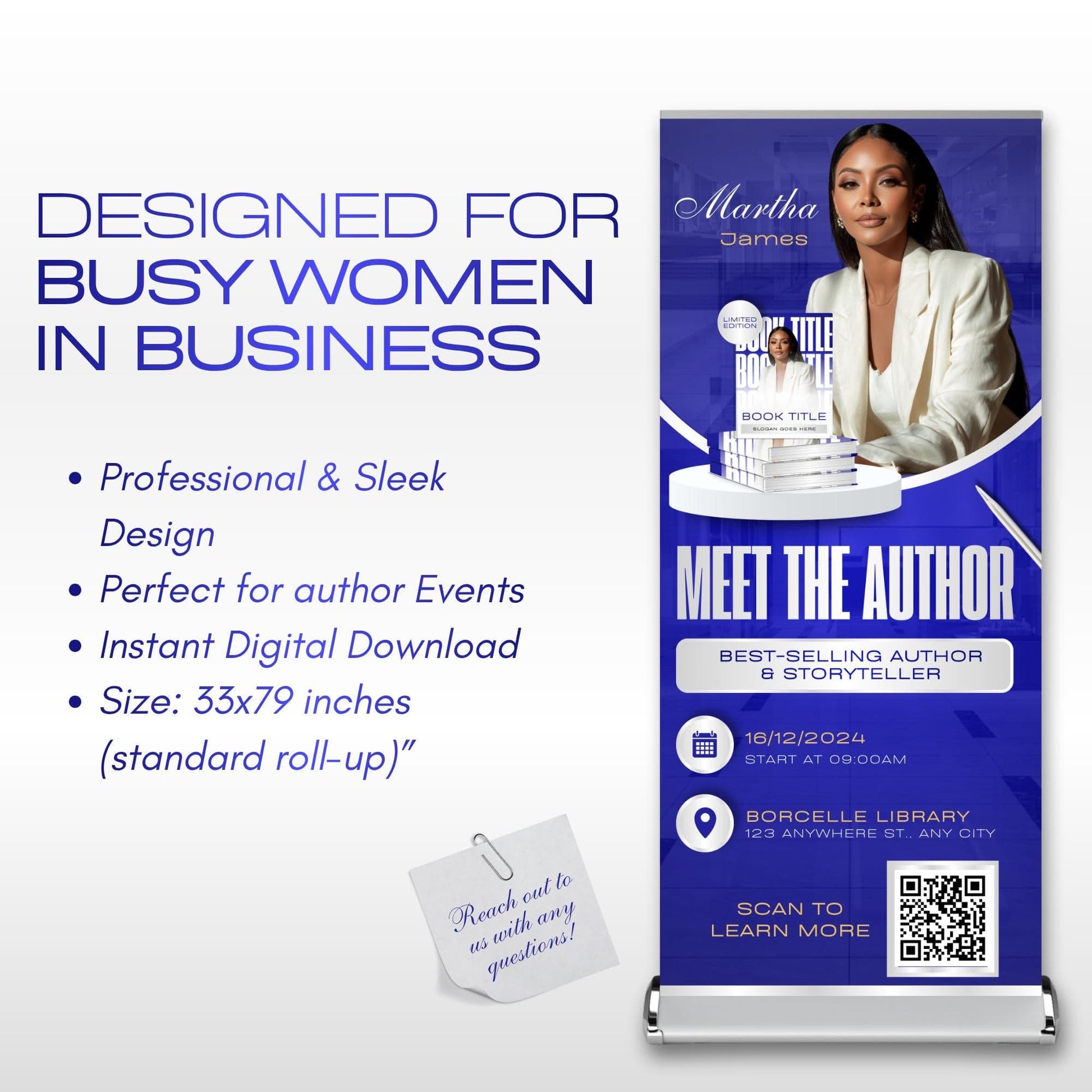 Author Retractable Banners Editable, Meet The Author, Author Book Launch Retractable, Editable Rollup Banner, Business Coaching Banner