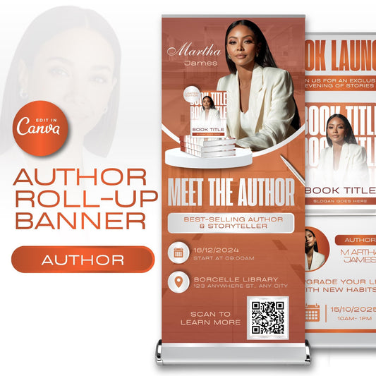 Author Retractable Banners Editable, Meet The Author, Author Book Launch Retractable, Editable Rollup Banner, Business Coaching Banner