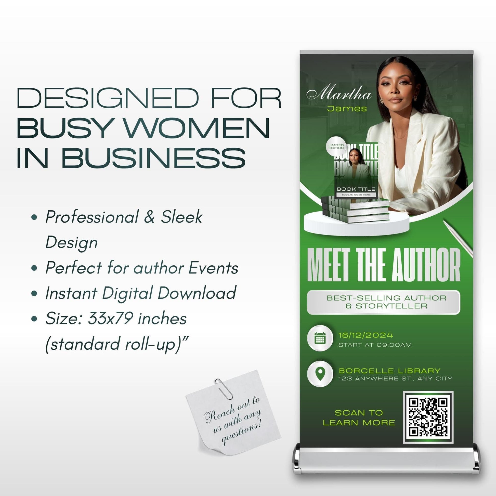 Author Retractable Banners Editable, Meet The Author, Author Book Launch Retractable, Editable Rollup Banner, Business Coaching Banner