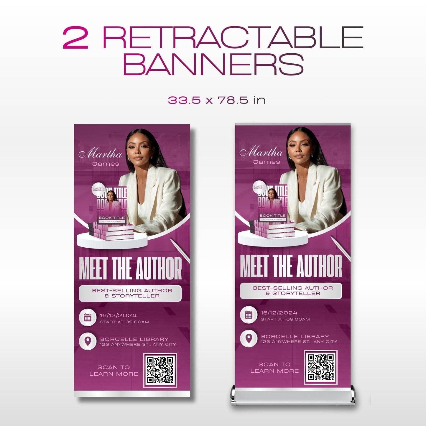 Author Retractable Banners Editable, Meet The Author, Author Book Launch Retractable, Editable Rollup Banner, Business Coaching Banner