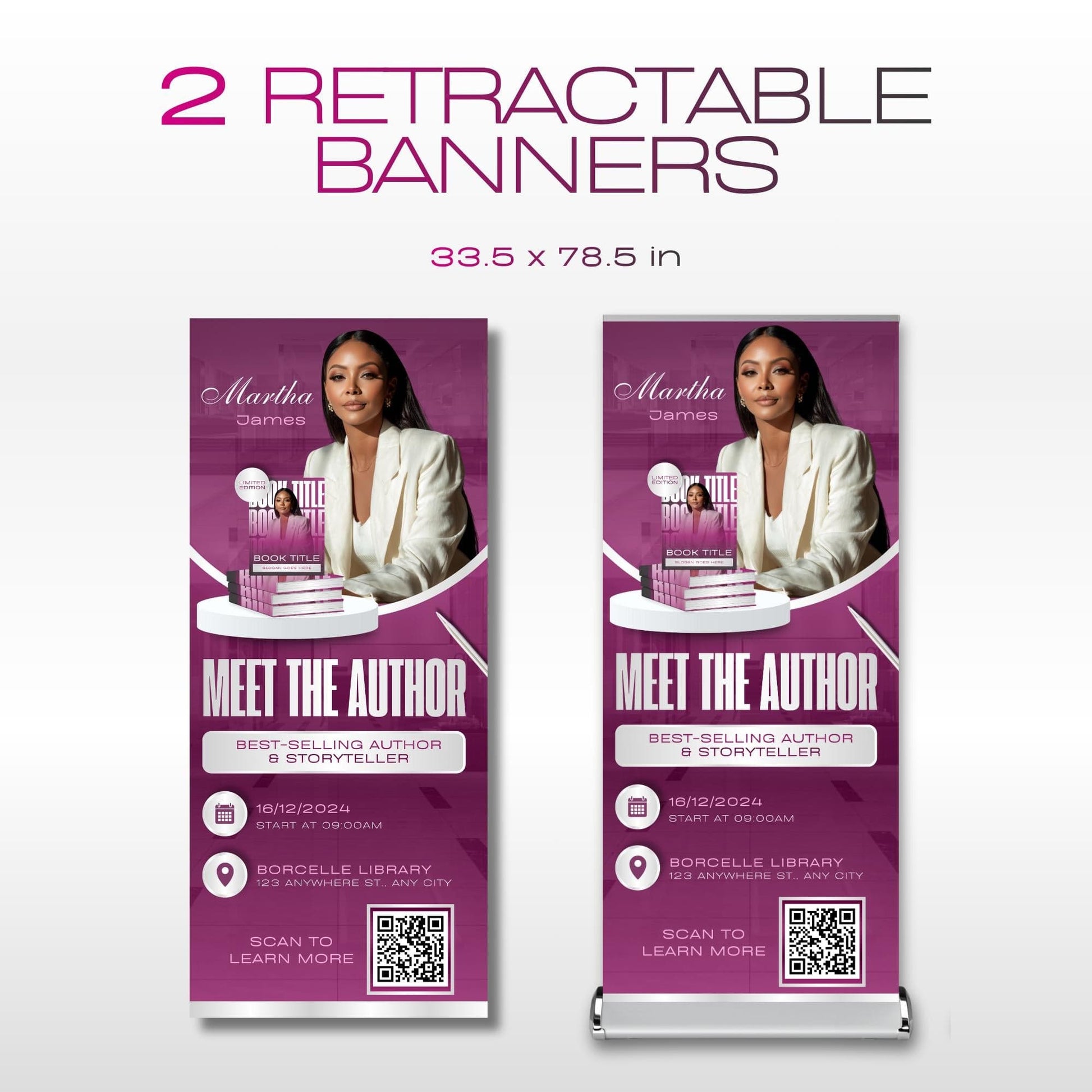 Author Retractable Banners Editable, Meet The Author, Author Book Launch Retractable, Editable Rollup Banner, Business Coaching Banner