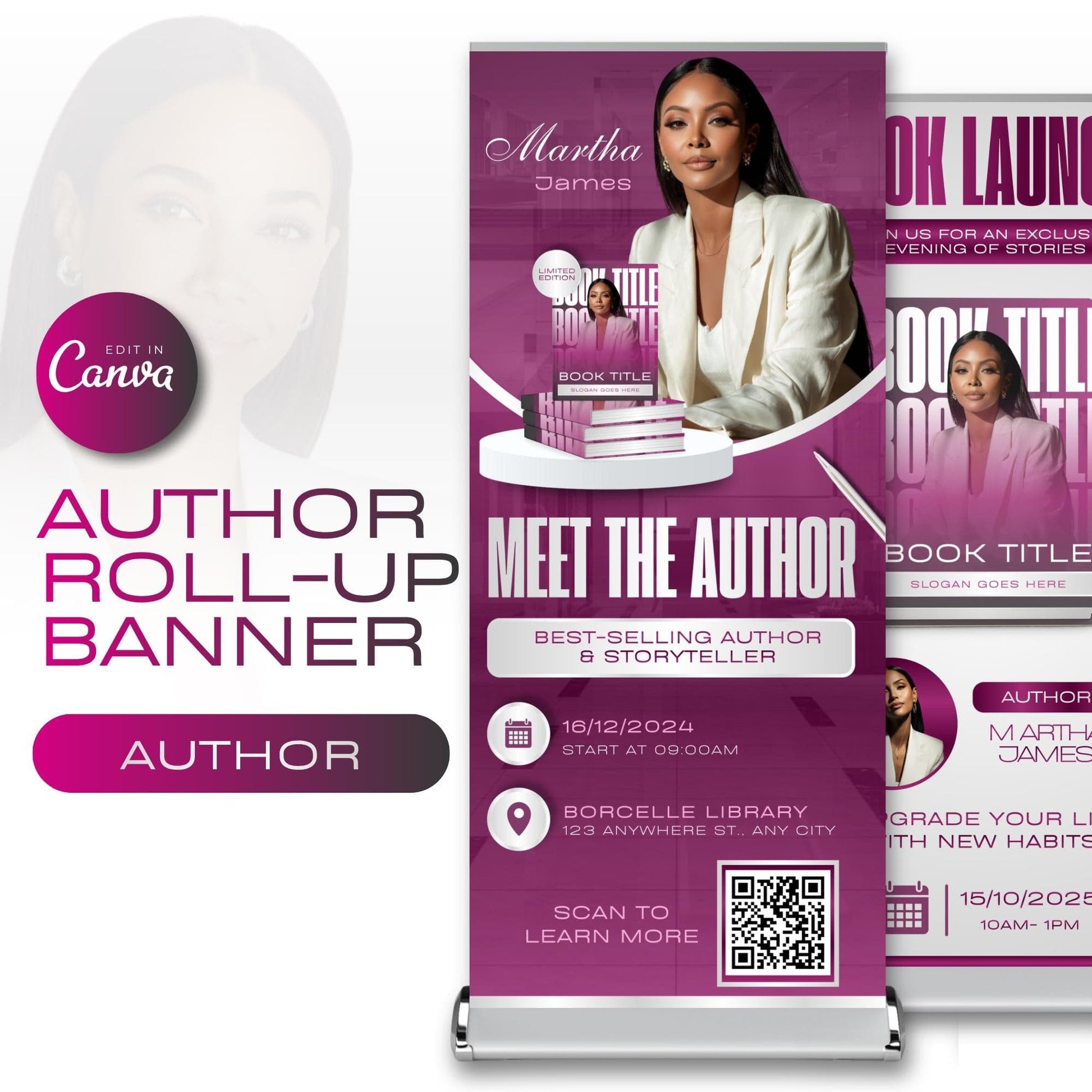 Author Retractable Banners Editable, Meet The Author, Author Book Launch Retractable, Editable Rollup Banner, Business Coaching Banner