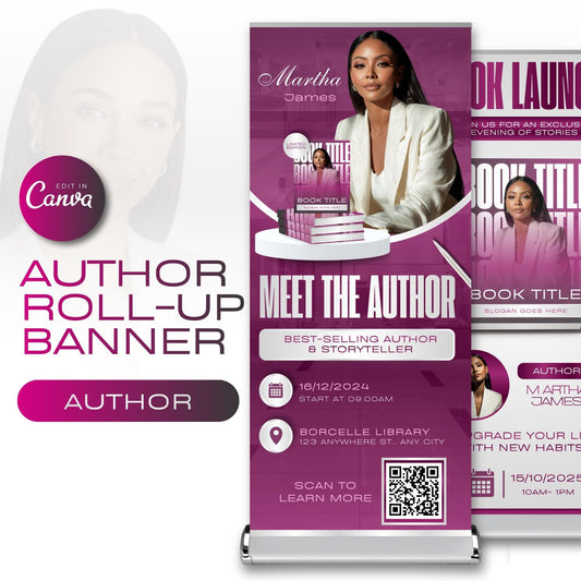 Author Retractable Banners Editable, Meet The Author, Author Book Launch Retractable, Editable Rollup Banner, Business Coaching Banner