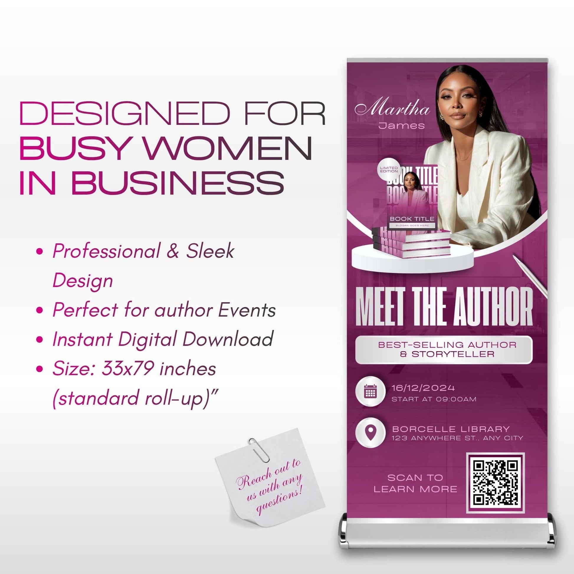Author Retractable Banners Editable, Meet The Author, Author Book Launch Retractable, Editable Rollup Banner, Business Coaching Banner