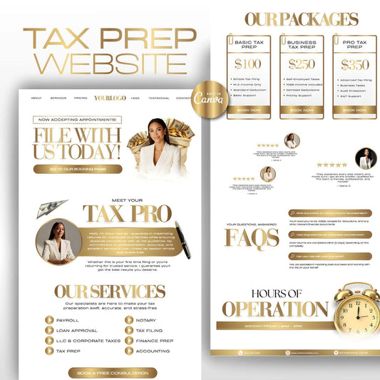 Tax Prep Website Canva Template, Modern Accountant Website Design, Tax Service & Filing Preparation Site