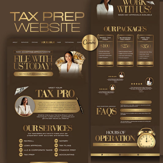 Tax Prep Website Canva Template, Modern Accountant Website Design, Tax Service & Filing Preparation Site