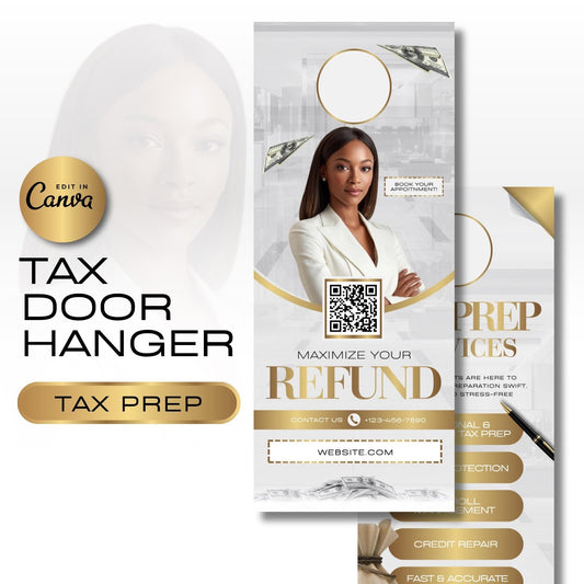 Tax Prep Door Hanger, Income Tax Services Marketing, Accountant Business Flyer, Editable Canva Template Gold