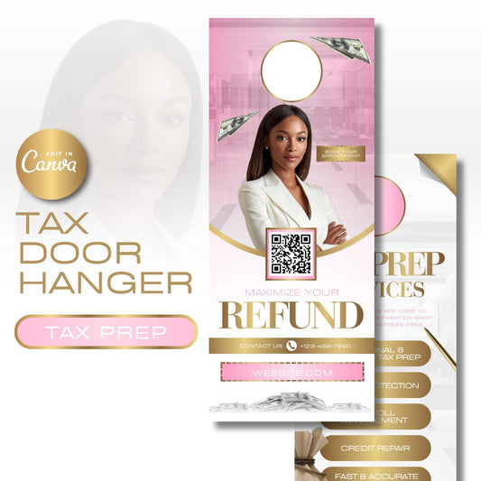 Door Hanger, Tax Prep Services, Tax Prep Door Hanger, Tax Preparer, 2025 Income Tax, Tax Season, 2025 Tax Flyer, Edit In Canva, Gold, Black