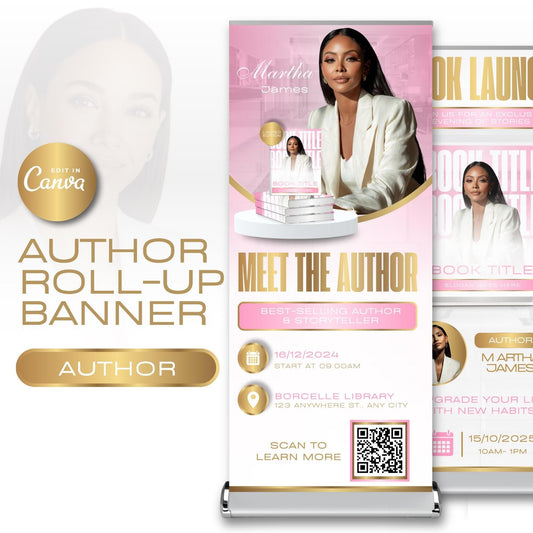 Author Retractable Banners Editable, Meet The Author, Author Book Launch Retractable, Editable Rollup Banner, Business Coaching Banner