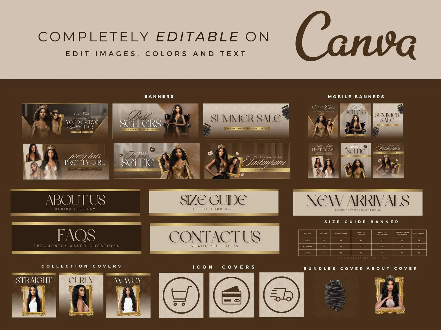 luxury gold brown hair editable on canva