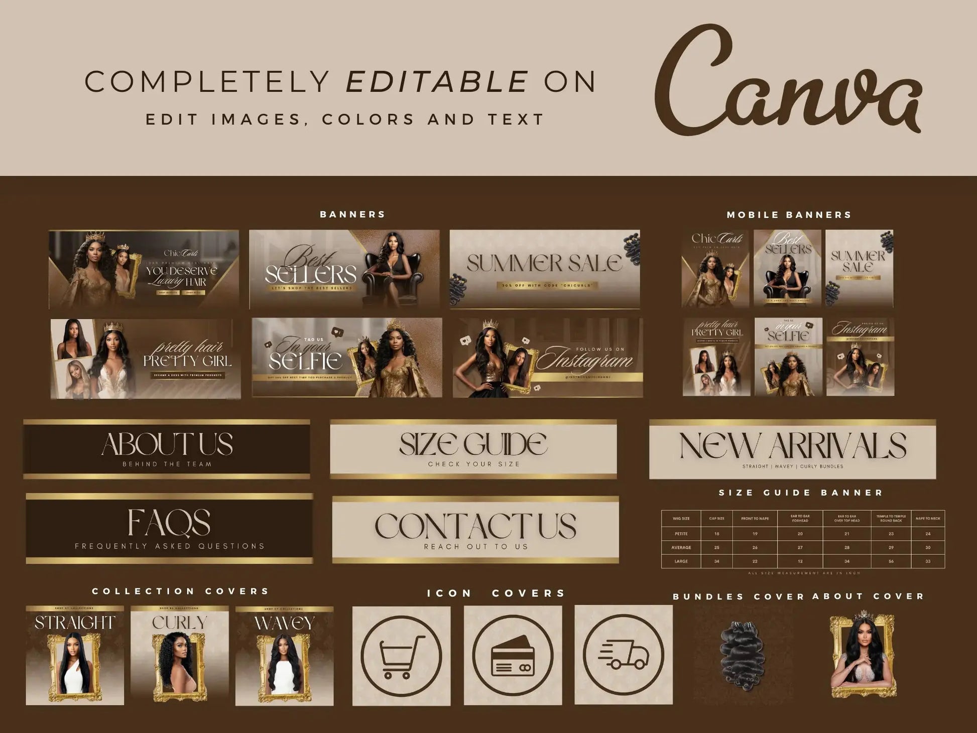 luxury gold brown hair editable on canva