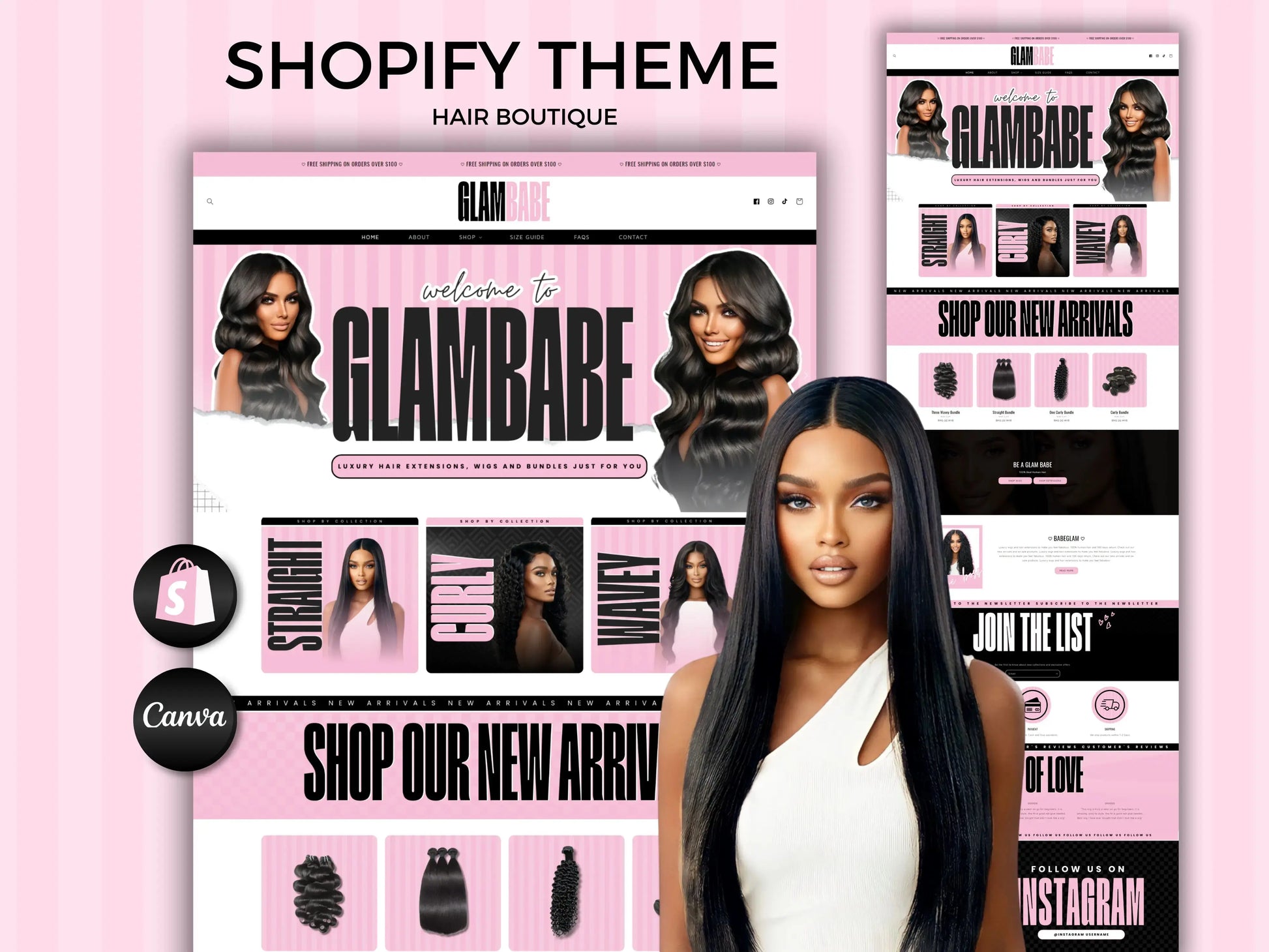 Pink Feminine Hair Shopify Theme for Wig, Hair Extension & Salon Stores