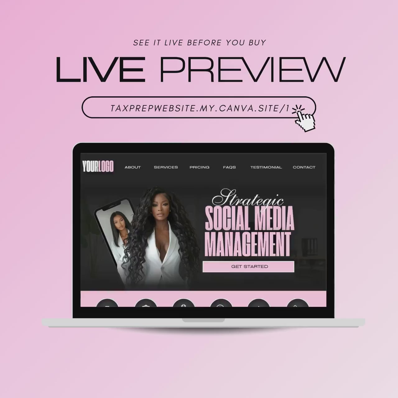 Social Media Management Website Template – Web & Mobile-Optimized Canva Template for Social Media Managers (Editable, No Code)