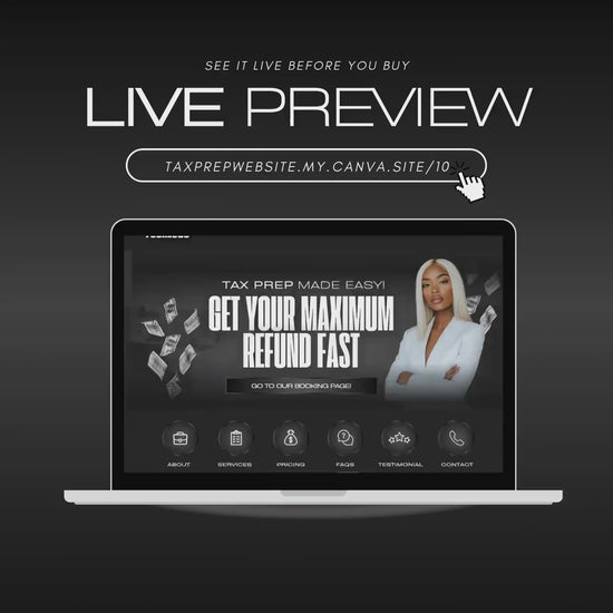 Tax Prep Website Template | Editable Canva Design for Tax Professionals | Tax Preparer & Accounting Website | Mobile Friendly | No Code