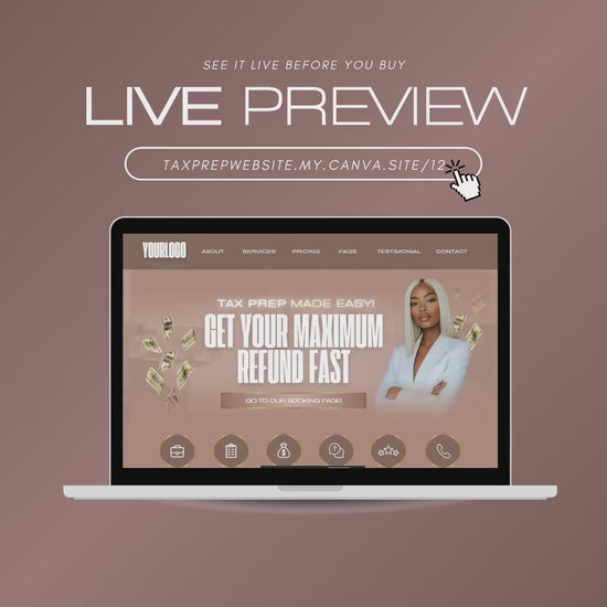 Tax Preparation Website Template | Canva Editable Design | Tax Preparer & Accounting Business Site | Mobile Optimized Digital Download