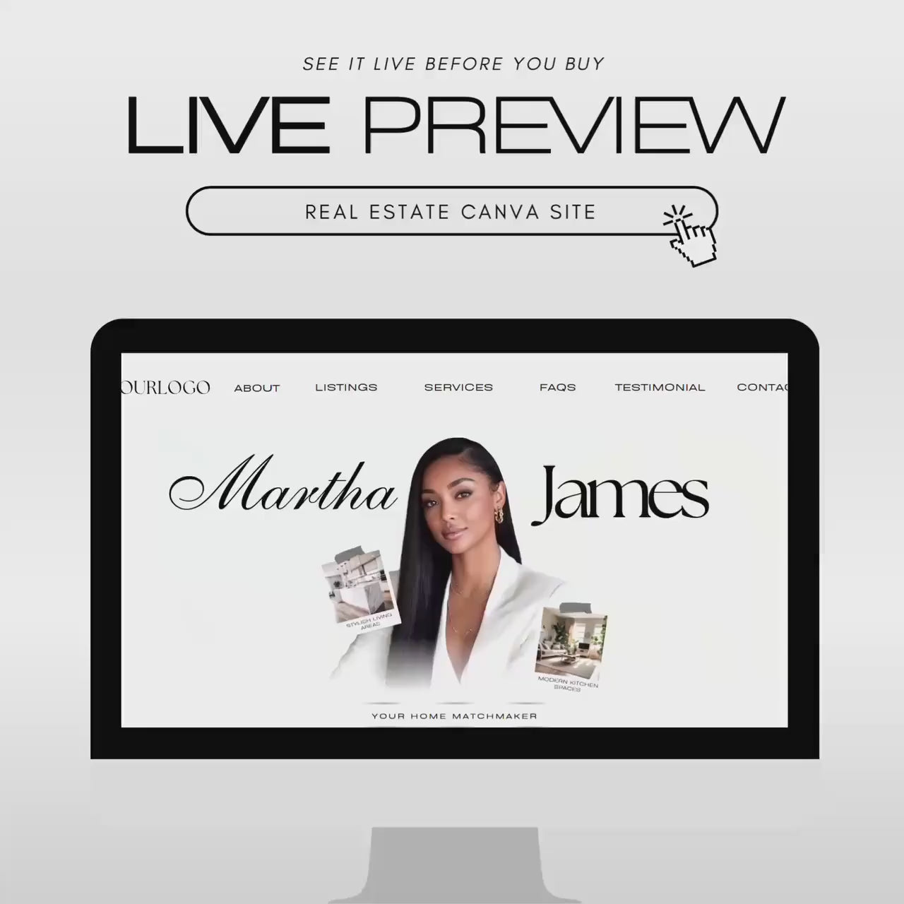 Realtor Website Template Canva, Real Estate Landing Page Design, Property Listing, Open House & For Sale Website Templates