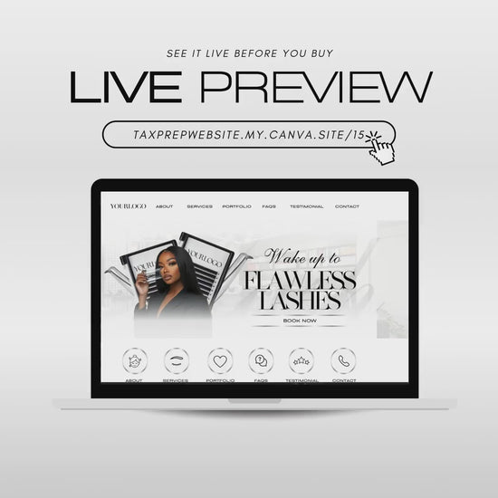 Lash Tech Website Template, Editable Canva Web Banners & Link in Bio Website, Eyelash Extension Beauty Business Design